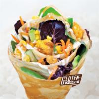 8. Chicken Thai Crepe · Choice of mild or spicy. Sliced chicken breast, mixed greens, cucumbers, carrots, cilantro T...