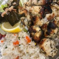 2 Chicken Souvlaki · Served with potatoes or rice and a Greek salad. 
