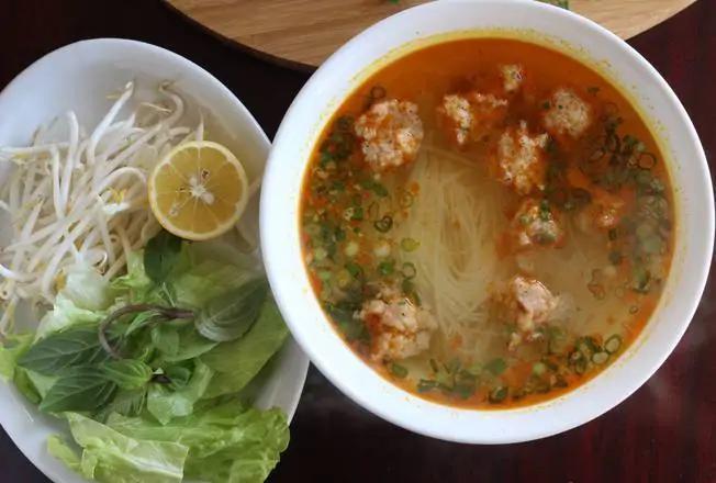 Shrimp Noodle Soup (hủ tiếu tôm) · Shrimp, rice noodle, lettuce, Thai basil, bean sprout and green onion.