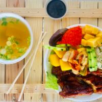 Medium Bowl with Miso Soup · Medium bowl with wakame tofu miso soup.