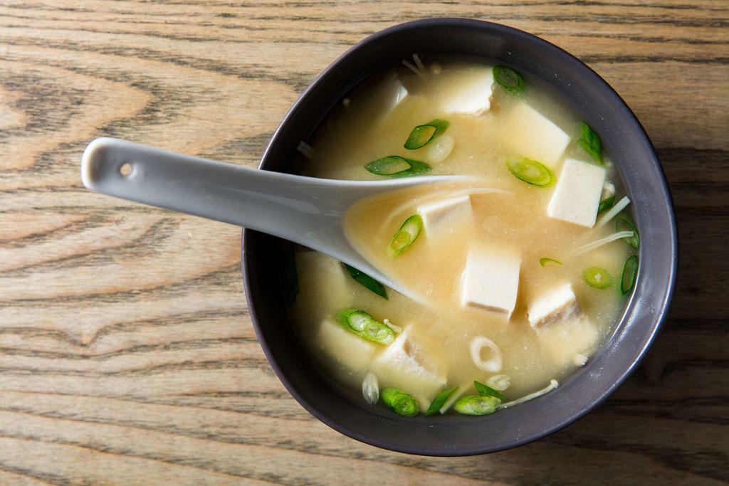 Miso Soup · Miso soup with tofu and wakame.