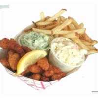 Fried Clamstrip Platter · Served with coleslaw, French fries, house made tartar sauce and lemon wedge.