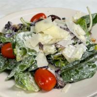House Salad · mixed greens, shaved parmesan, kalamata olives,
grape tomatoes, pine nuts, red onions, and b...