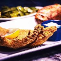 Southern Style Catfish · Hand-breaded and fried crispy. Served with your choice of side, a side salad, and freshly ba...
