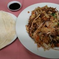 Moo Shu Pork (4) · Chinese style burrito .served with 4 pancaked