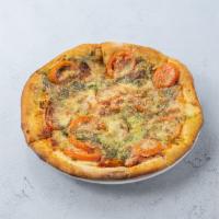 Pizza Al Pesto · Mulberry house made pizza sauce, mozzarella and Parmesan cheese with a spiral of pesto sauce...