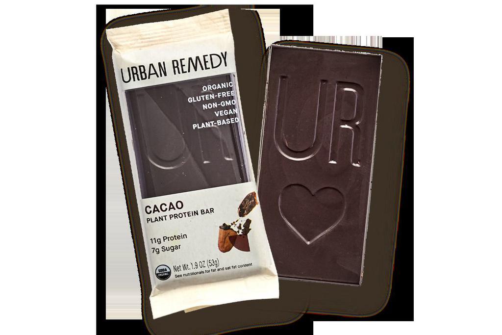 7 Bar Box: Cacao Plant · An Urban Remedy favorite, our plant-based protein bar converts healthy fats into all-day energy. Made with cacao, flax seeds, almond flour, coconut, vanilla, cinnamon, and Himalayan pink salt, this slightly sweet treat is your morning jumpstart or your afternoon reviver—it’s also a great addition to your pre or post workout regimen. A plant-based protein bar made from superfood raw cacao that's both low in sugar and low-glycemic.