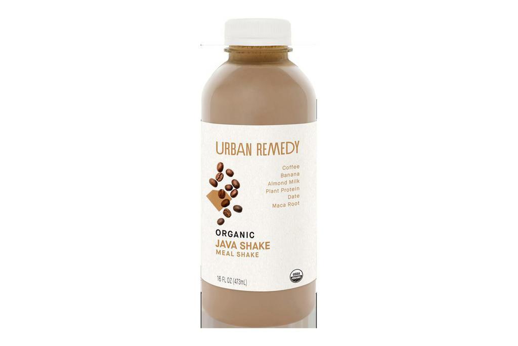 16 oz. Java Shake  · A decadent tasting meal replacement, with fresh coffee for that morning boost, creamy organic banana, maca root powder, vanilla and raw almond butter. The perfect breakfast for your mornings on-the-go. Your morning coffee fix and plant based protein in a bottle. The perfect on-the-go dairy-free breakfast or pick-me-up snack.