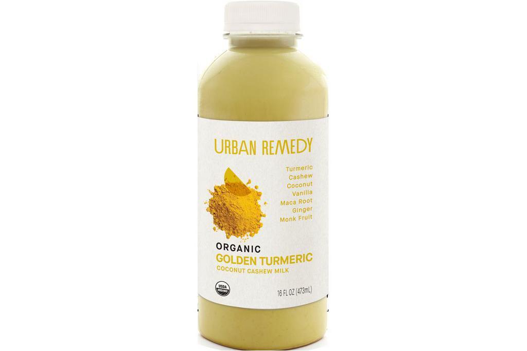 16 oz. Golden Turmeric Nut Milk · Made with soothing ayurvedic spices including turmeric, ginger and cinnamon, used for hundreds of years in traditional Indian medicine for its many superfood benefits. We blend our golden spices with creamy cashew milk, silky coconut cream and hydrating coconut water, plus a touch of sweetness from vanilla, MACA, and monk fruit. All of our products are organic, gluten-free, dairy-free, and non-GMO. Nutrition: ingredients: cashew milk (filtered water, cashew), coconut water, coconut cream, turmeric powder, vanilla extract, MACA root powder, Himalayan pink salt, cinnamon powder, ginger powder, monk fruit extract contains: cashew, coconut organic.