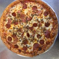 SP2. Meat Lover's Pizza · Pepperoni, hamburger, Canadian bacon, and Italian sausage.