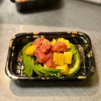  Tuna Mango Salad · Tuna, mango, avocado, mixed green, crushed peanut, mustard and soy sauce flavored dressing.