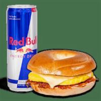 Breakfast Combos - Sizzli Bacon Bagel Red Bull 12oz Combo · 