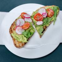 Avocado Toast Panini · Breadlounge sourdough bread toasted with organic avocado garnished with tomatoes, arugula an...