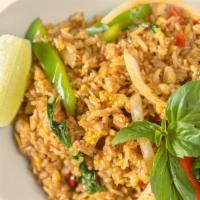 Kaw Pad Gra Prow · Spicy basil fried rice. Thai-style fried jasmine rice with stir fried option of protein, cho...