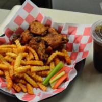 Mardi Gras Special · 5 Pc Jumbo Wings
Seasoned Fries or Dirty Rice
Fountain Drink
Celery Sticks and Dressing (1)