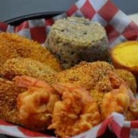 Atchafalaya Special · 3 Fried Fish Fillets
4 Fried Shrimp
Season Fries or Dirty Rice
Cornbread
