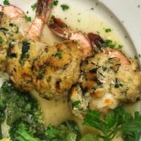 Stuffed Shrimp Dinner · Jumbo gulf shrimp stuffed with crabmeat, spinach and spices.