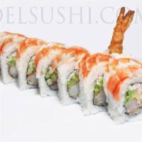 Tiger Roll · In: Shrimp tempura, crab meat. Out: Ebi, avocado, and crunch.