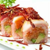 American Dream Roll ·  SOY PAPER  . In: Shrimp tempura, spicy crab meat and avocado. Out: Assorted raw fish, deep ...