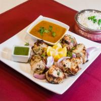 Chicken Reshmi Kebab · Boneless chicken breast marinated in yogurt and rare spice.
