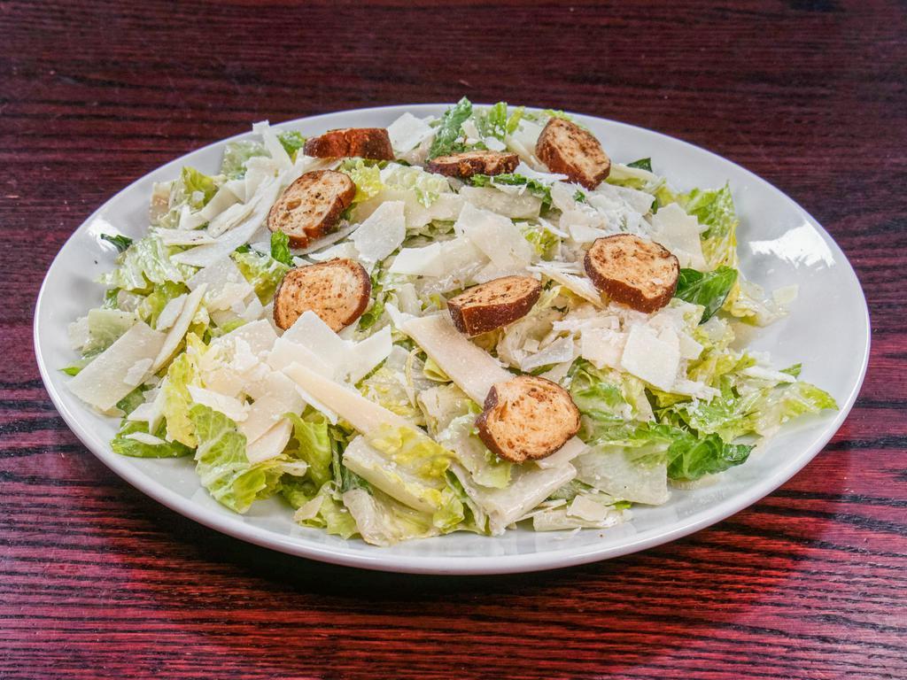 Caesar Salad · Chopped romaine hearts, garlic & balsamic beet crisps, shaved Parmesan & Asiago, crafted Caesar dressing on the side. Add-ons for an additional charge. Gluten-free. 