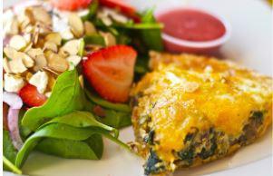 Spinach and Mushroom Quiche · Fresh slice of our homemade quiche. Comes with a spinach strawberry side salad and dressing....