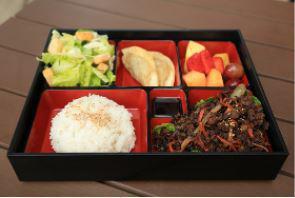 Bento Box · Cha's original unique bento (lunch) box. Contains: choice of meat, house or Caesar salad wit...