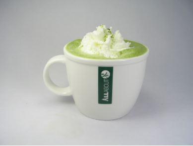 Green con Panna Tea · All About Cha’s special matcha mix steamed with milk and matcha powder. Topped with whipped cream.