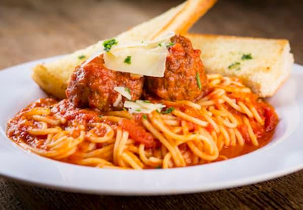 Spaghetti and Meatballs Pasta · Traditional spaghetti with marinara sauce served with homemade meatballs from the family recipe, topped with shaved Asiago cheese, and fresh parsley.
