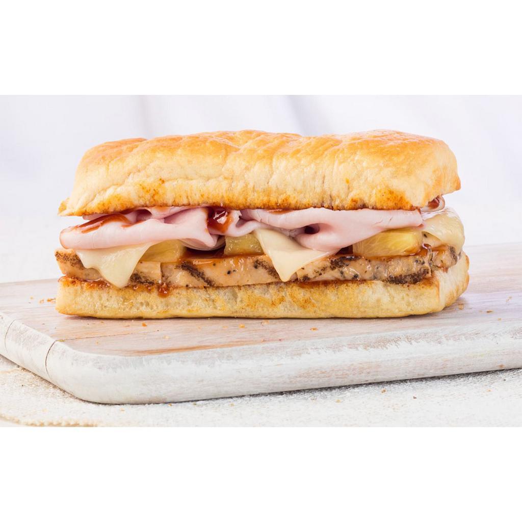 Hawaiian BBQ Sandwich · Grilled chicken, ham, Swiss, pineapple and BBQ sauce.