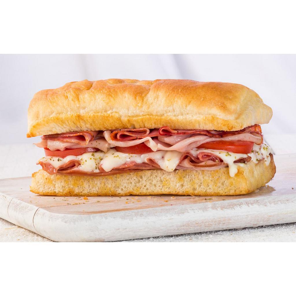 Italian Sandwich · Salami, capicola, ham, mortadella, mozzarella, Roma tomato, Italian seasoning and Italian dressing.