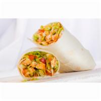 Buffalo Chicken Wrap · Grilled chicken, cheddar, romaine, Roma tomato, celery salt, Buffalo sauce and blue cheese d...