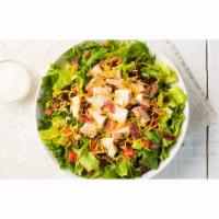 Earl's Cobb Salad · Greens, grilled chicken, bacon, cheddar, Roma tomato, cucumber, cranberries and ranch dressi...