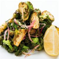 Broccoli and Brussel Sprouts · Lemon, red onion, and Parmesan cheese