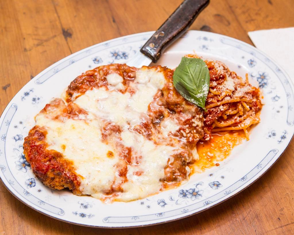 Chicken Parmigiano with Spaghetti Pomodoro · 