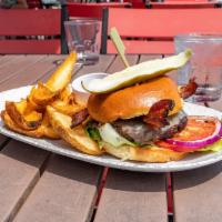 Bacon-Cheddar Burger · house ground prime chuck, bacon, sharp cheddar, bibb lettuce, marinated tomato, red onions, ...