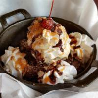 Brownie · Triple chocolate brownie with chocolate chips, topped with deep fried brownie bites, Italian...