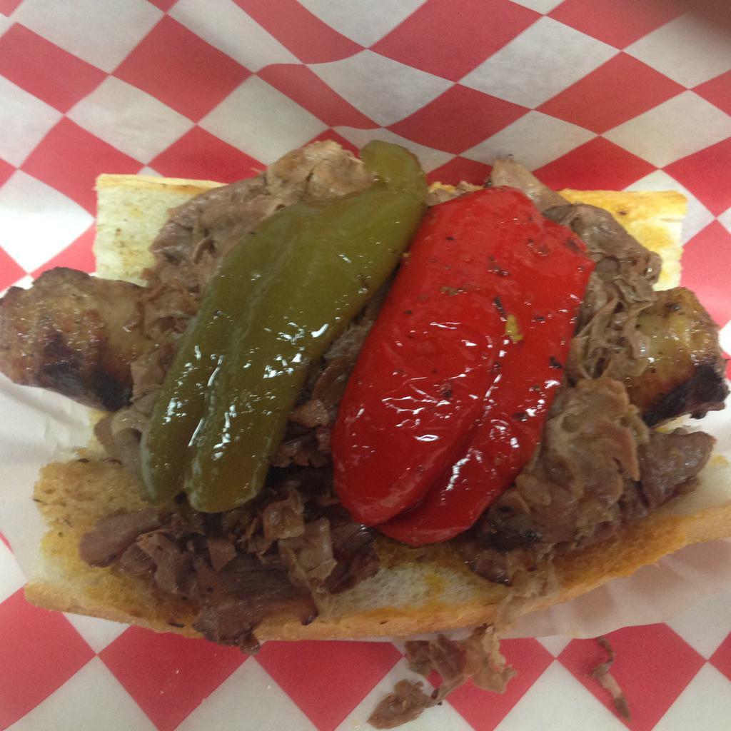 Beef & Sausage Combo · Char-grilled Italian sausage & Italian beef served on fresh turano roll with a splash of gravy