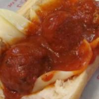 Meatball Sandwich · 3 meatballs topped with red marinara sauce on a Turano french roll,
Teddys favorite!