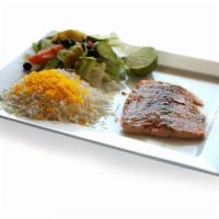 Salmon Fish Kabob · Charbroiled fresh filet of salmon lightly seasoned with salt and pepper and served with sabz...