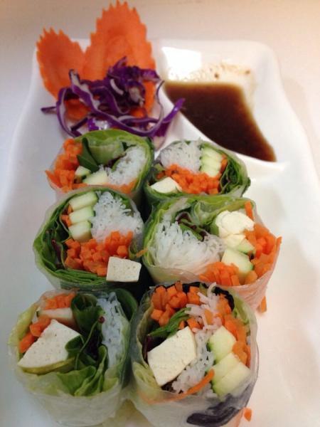 Fresh Summer Rolls · Lettuce, carrots, cucumber, avocado and noodles wrapped with rice skin served with sweet and sour tamarind sauce. 