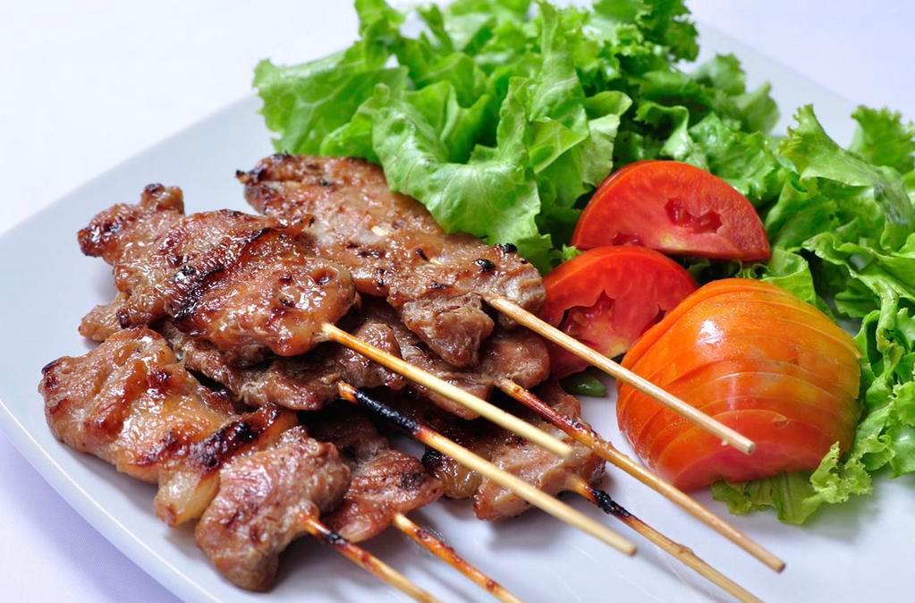 Grilled B.B.Q. Pork · Marinated pork grilled on skewers served with chili and garlic sauce.