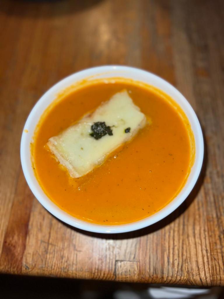 Roasted Tomato Soup · Gruyere Toast Point, Pesto