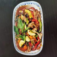 EN32. Thai Country · Hot and spicy. Chili paste, carrot, bell pepper, onion, mushroom, bamboo shoot, zucchini, an...