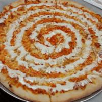 Buffalo Chicken Pizza · Hot sauce, grilled chicken and bleu cheese.