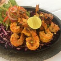 Tandoori Shrimp · Charcoal cooked shrimp and choice of 2 different marination 1) Malai marination with the fla...