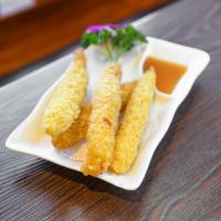 4 Pieces Shrimp Tempura App · Fried shrimp with tempura sauce.

