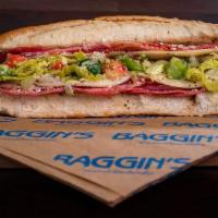 Grinder · Salami, oven roasted ham, provolone cheese, bell peppers, lettuce, tomatoes, pepperoncinis a...