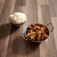 Mongolian · Chicken or beef. Tenderized with onions stir fried in dried chilli spicy sauce. Spicy.