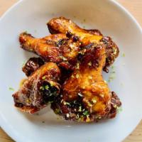 (6) Chipotle Honey Wings (6) for $14.00 · Sweet with a spicy kick, with creamy blue cheese dipping sauce.
(fried in soy oil)